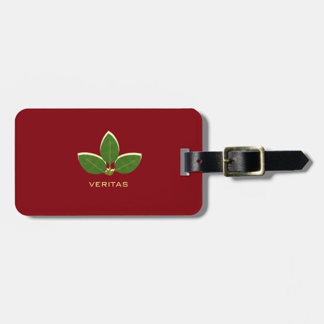 Étiquette À Bagage Elégant Feuille de la baie sur le rouge Bourgogne (Devant horizontal)