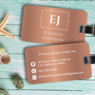 Étiquette À Bagage Élégant Fille Cuivre Foil Métal Monogramme