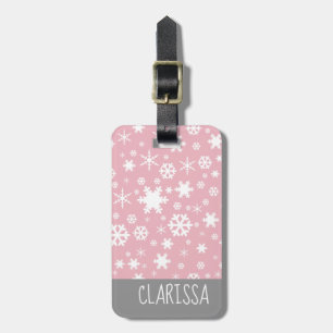 Étiquette À Bagage Élégant flocon de Noël motif rose pastel