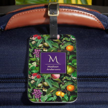 Elégant fruits tropicaux noir motif monogramme