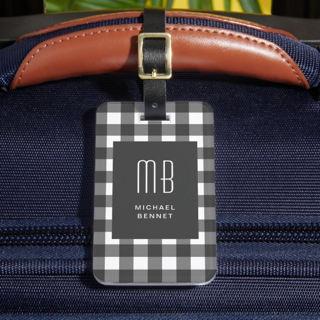 Étiquette À Bagage Elegant Gingham Monogram (Insitu Rectoal 2)