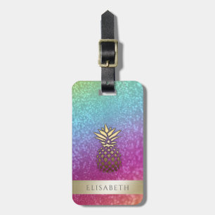 Étiquette À Bagage Élégant glamour glamour ananas holographique