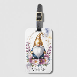 Étiquette À Bagage Elégant gnome doré dans un bouquet floral
