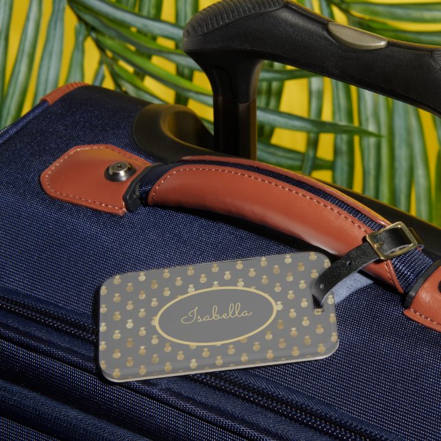 Étiquette À Bagage Elégant Gris et Ananas Or Personnalisé (Insitu Rectoal 3)