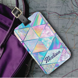 Étiquette À Bagage Élégant hologramme girly coloré