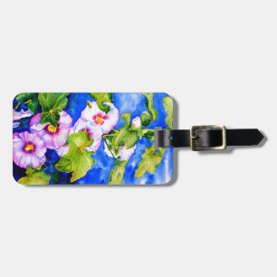 Étiquette À Bagage Elégant jardin fleuri rose blanc aquarelle