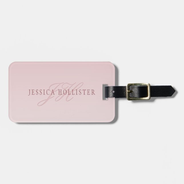 Étiquette À Bagage Élégant lettrage et monogramme | Rose Ombre (Devant horizontal)
