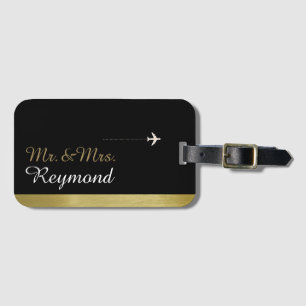 Étiquette À Bagage élégant M. & Mme couple voyage noir