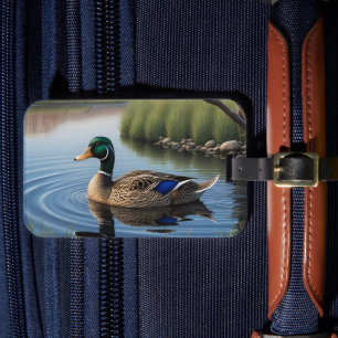 Étiquette À Bagage Elégant Mallard Graceful Sur Paisible Country Pond