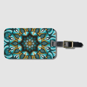 Étiquette À Bagage Elégant Mandala bleu   Boho de géométrie sacrée   