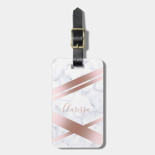 Étiquette À Bagage Elégant marbre blanc rose d'or féminin élégant