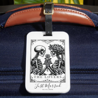 Étiquette À Bagage Élégant Mariage de Tarot gothique noir et blanc