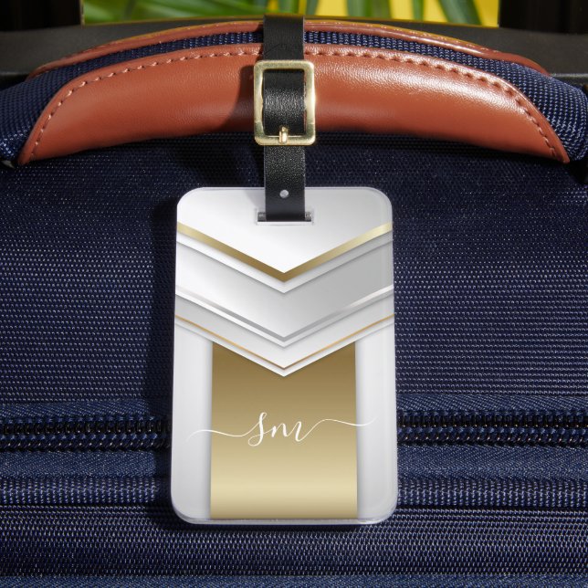 Étiquette À Bagage Elégant métal 3D look Calligraphie Or Monogramme (Insitu Rectoal 2)