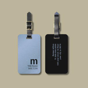 Étiquette À Bagage Élégant minimaliste noir noir monogramme