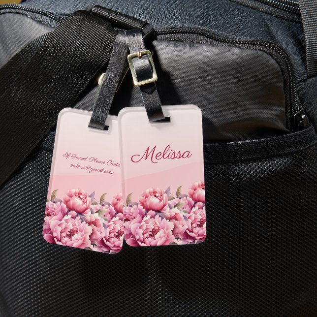 Étiquette À Bagage Élégant Moderne Lovelyn Pink Peony Floral (Créateur téléchargé)