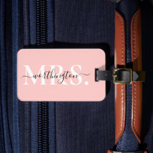 Étiquette À Bagage Elégant Moderne Rose Rose Vive mariée Mme.