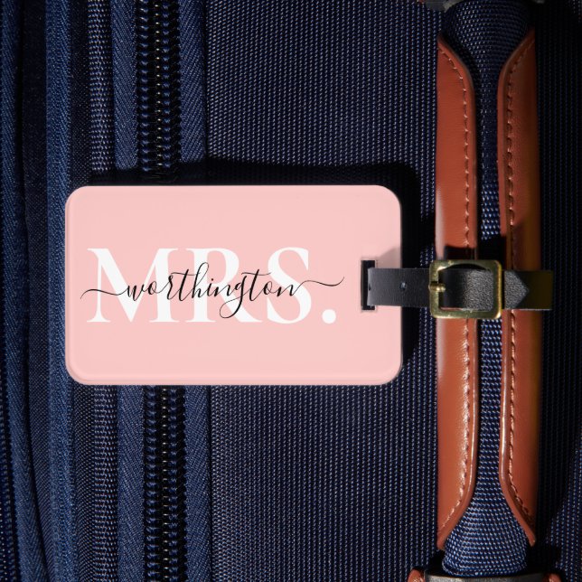 Étiquette À Bagage Elégant Moderne Rose Rose Vive mariée Mme. (Insitu Rectoal 4)