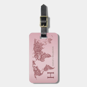 Étiquette À Bagage Elégant Monde Map Rose Gold Parties scintillant No