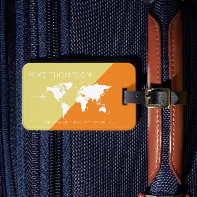Étiquette À Bagage élégant monde moderne géométrique Voyage orange (Insitu Rectoal 4)
