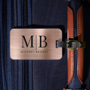Étiquette À Bagage Élégant Monogram Rose Gold
