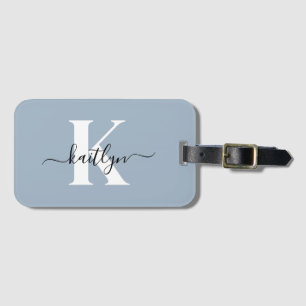 Étiquette À Bagage Élégant Monogramme bleu foncé