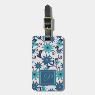 Étiquette À Bagage Élégant monogramme bleu turquoise motif