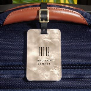 Étiquette À Bagage Elégant Monogramme Champagne Pearl Texture