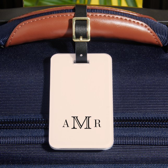 Étiquette À Bagage Élégant Monogramme Classique Beige Personnalisé (Insitu Rectoal 2)