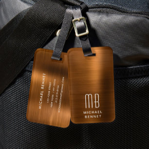 Étiquette À Bagage Élégant monogramme cuivre