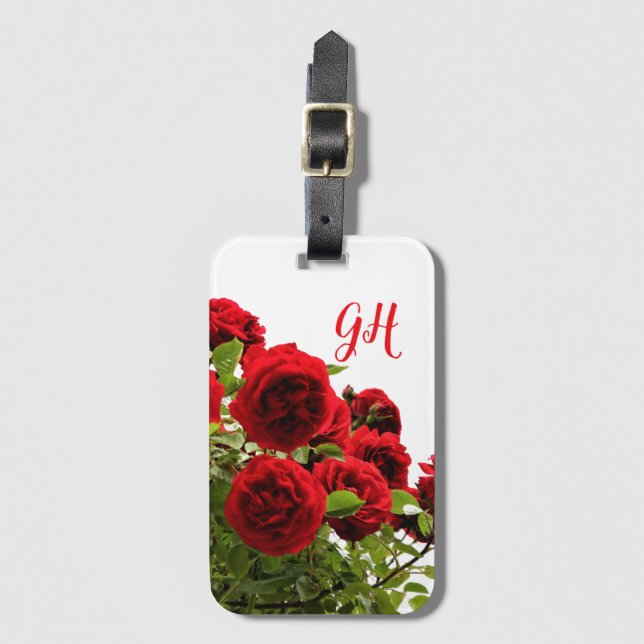 Étiquette À Bagage Élégant Monogramme de bouquet de roses rouges (Devant Vertical)