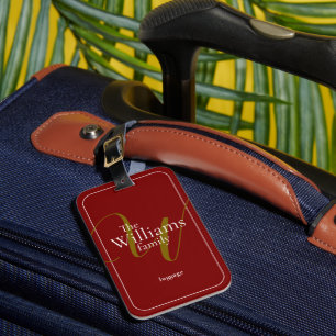 Étiquette À Bagage Élégant Monogramme de famille rouge foncé