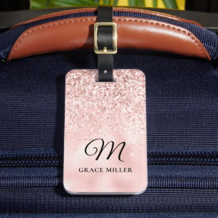 Étiquette À Bagage Élégant Monogramme de Parties scintillant rose pâl