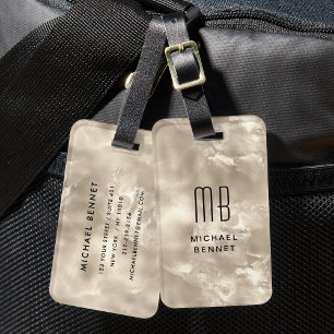 Étiquette À Bagage Elégant Monogramme ivoire Beige Pearl Texture