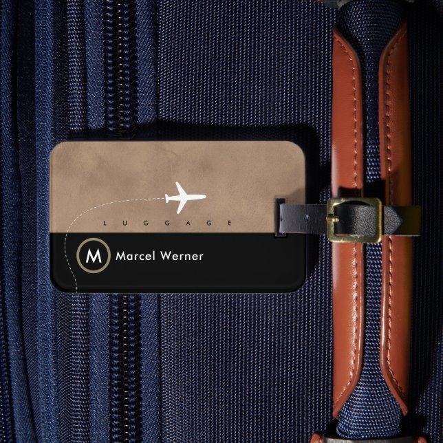 Étiquette À Bagage Élégant Monogramme Marron Noir Masculin (Insitu Rectoal 4)