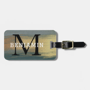 Étiquette À Bagage Élégant monogramme masculin Abstrait d'or et de gr