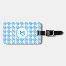 Étiquette À Bagage élégant monogramme moderne à fleurs bleues