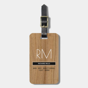 Étiquette À Bagage élégant monogramme moderne en bois