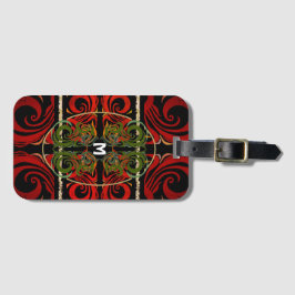 Étiquette À Bagage Élégant Monogramme Motif rouge et vert