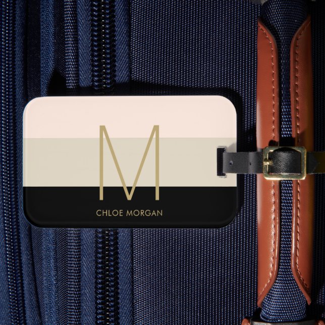 Étiquette À Bagage Élégant monogramme noir beige rose (Insitu Rectoal 4)