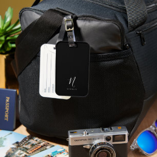 Étiquette À Bagage Élégant Monogramme noir et blanc