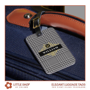 Étiquette À Bagage Élégant monogramme noir gris or plaqué