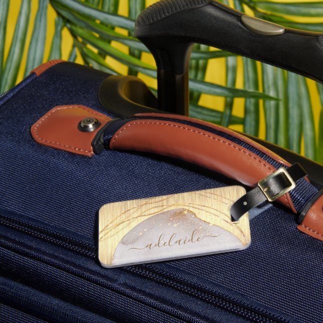 Étiquette À Bagage Élégant Monogramme Or brossé métal personnalisé (Insitu Rectoal 3)
