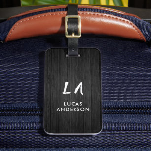 Étiquette À Bagage Élégant Monogramme Or Brossé Métallique Bagages