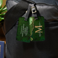Élégant Monogramme Or Géode Vert Agate