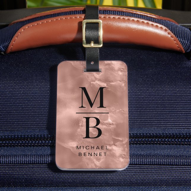 Étiquette À Bagage Élégant Monogramme Or Rose (Insitu Rectoal 2)