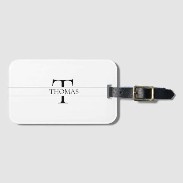 Étiquette À Bagage Élégant Monogramme Personnalisé Nom Personnalisé (Devant Horizontal)