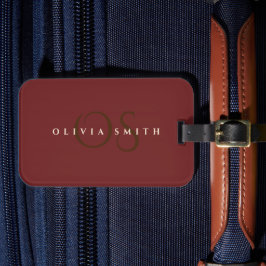 Étiquette À Bagage Élégant Monogramme professionnel or et bordeaux
