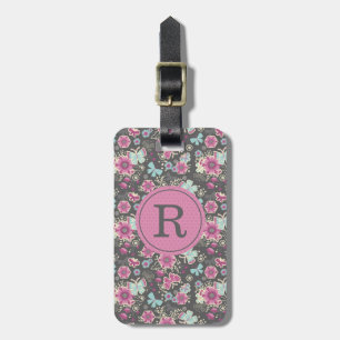 Étiquette À Bagage Élégant Monogramme rose floral valise Balise