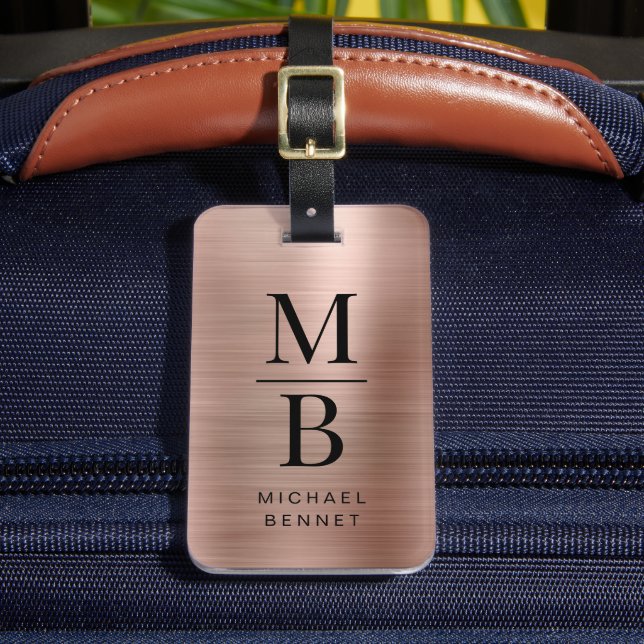 Étiquette À Bagage Élégant Monogramme Rose Or brossé métal (Insitu Rectoal 2)