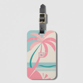 Étiquette À Bagage Élégant monogramme turquoise rose tropical minimal